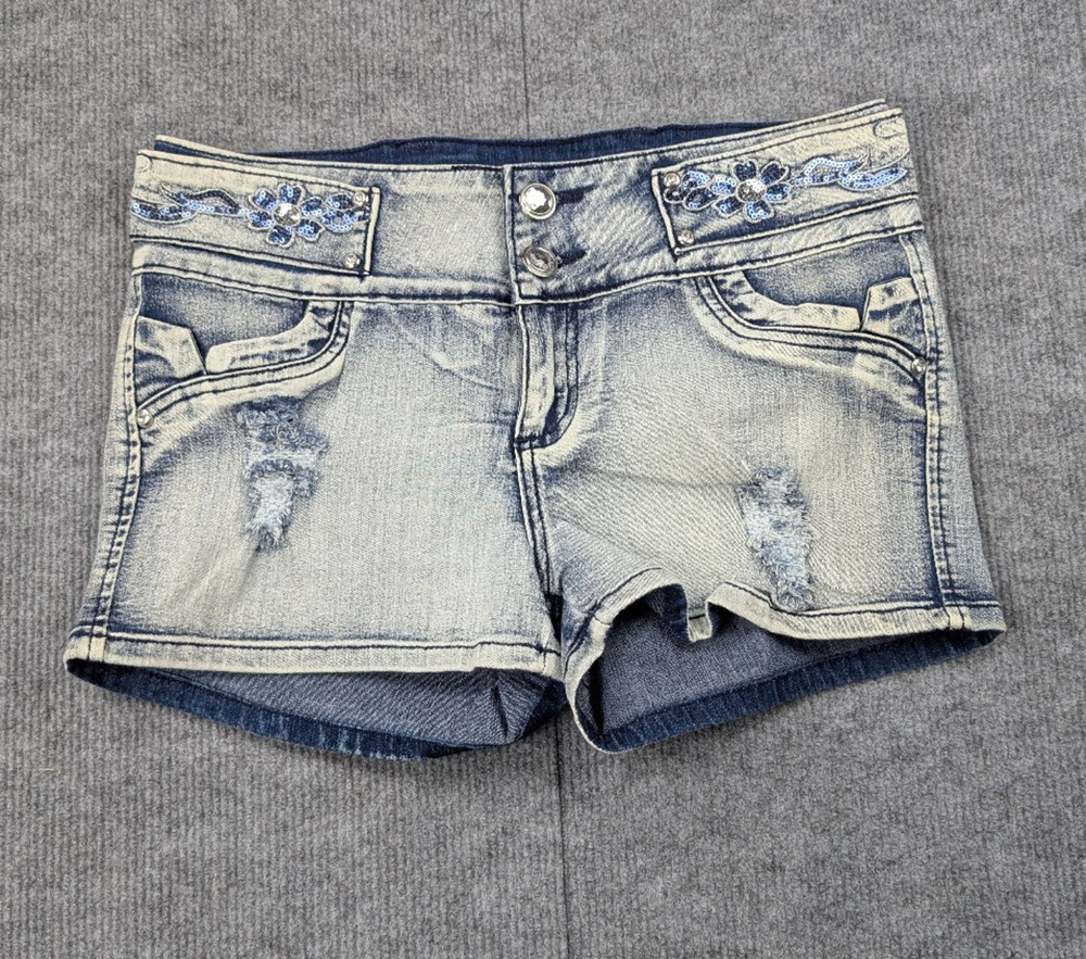 Vintage Sky Bottoms Denim Shorts Women 9 Micro Western Sequin Rodeo Festival 70s